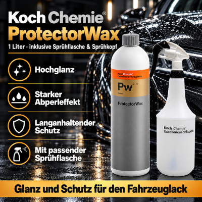 Koch Chemie Protector Wax inkl. passender Sprühflasche und Sprühkopf | Trockenhilfe Sprühversiegelung