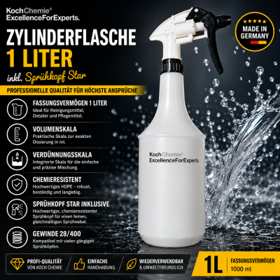 Koch Chemie Zylinderflasche 1 Liter plus Sprühkop Star | Leerflasche + Trigger
