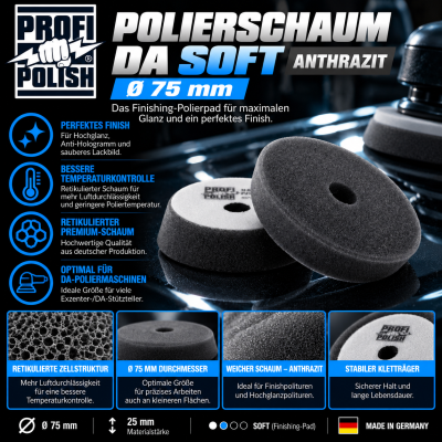 ProfiPolish Polierschaum DA soft anthrazit Ø 75 mm 2er Set