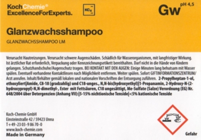 Koch Chemie Etiketten für Leerflaschen Gw | Glanzwachsshampoo