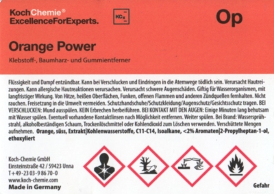 Koch Chemie Etiketten für Leerflaschen Op | Orange Power