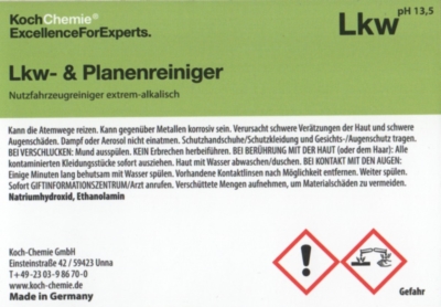 Koch Chemie Etiketten f&uuml;r Leerflaschen Lkw | Lkw- &amp; Planenreiniger
