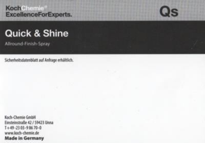 Koch Chemie Etiketten f&uuml;r Leerflaschen Qs | Quick &amp; Shine