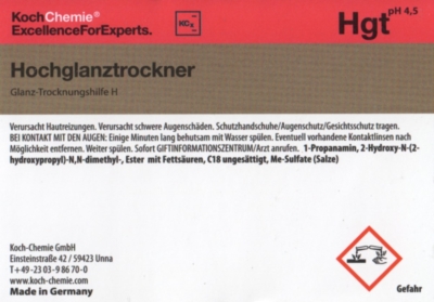 Koch Chemie Etiketten f&uuml;r Leerflaschen Hgt | Hochglanztrockner