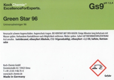 Koch Chemie Etiketten f&uuml;r Leerflaschen Gs9 | Green Star 96