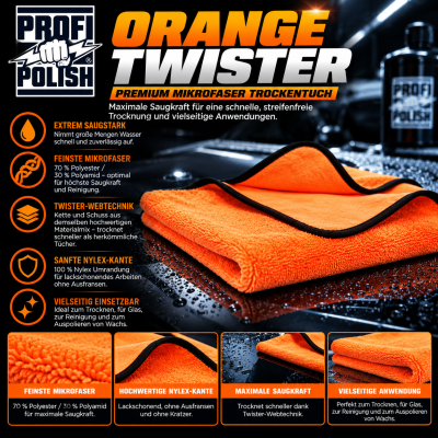 ProfiPolish Orange Twister Trockentuch deluxe 85 cm x 72 cm