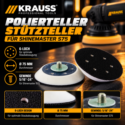 75 mm 6-Loch Klett-Stützteller passend zu Krauss Tools Shinemaster S75