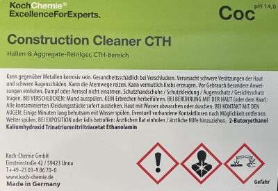 Koch Chemie Etiketten f&uuml;r Leerflaschen Coc | Construction Cleaner CTH