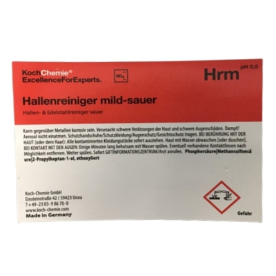 Koch Chemie Etiketten f&uuml;r Leerflaschen Hrm | Hallenreiniger mild-sauer