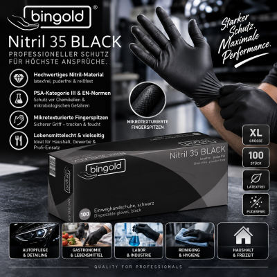 BINGOLD Nitril 35BLACK Einweghandschuhe, schwarz