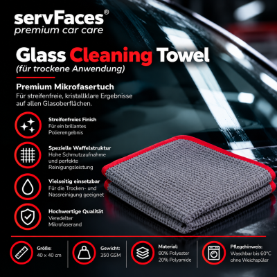 servFaces Glass Cleaning Towels (für trockene Anwendung) - 2 er Pack | Mikrofasertücher