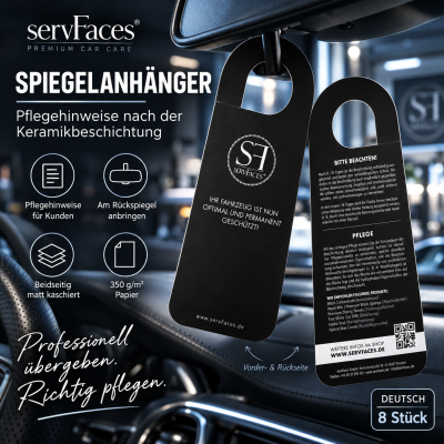 servFaces Spiegelanhänger Pflegehinweise - Deutsch - 8er Pack