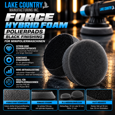Lake Country Polierpad Force Hybrid Foam black Finishing