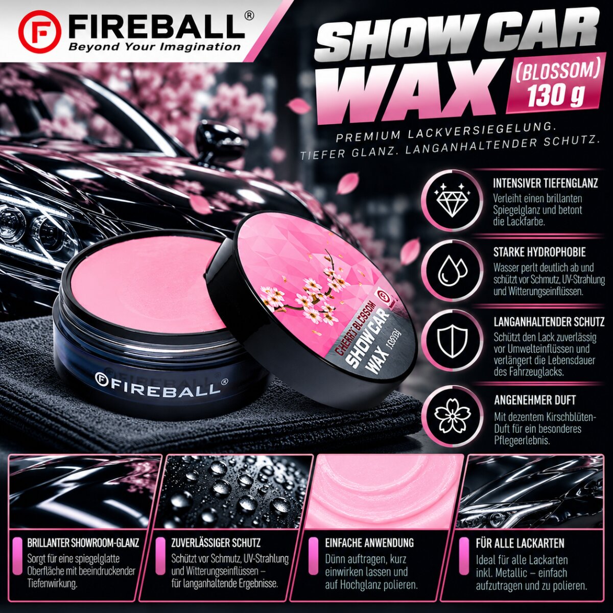 Fireball De FIREBALL Show Car Wax (Cherry Blossom) | Lackversiegelung 130g - Hoch