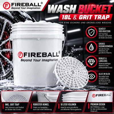 FIREBALL Wash Bucket White 18L & Grit Trap (Wascheimer)