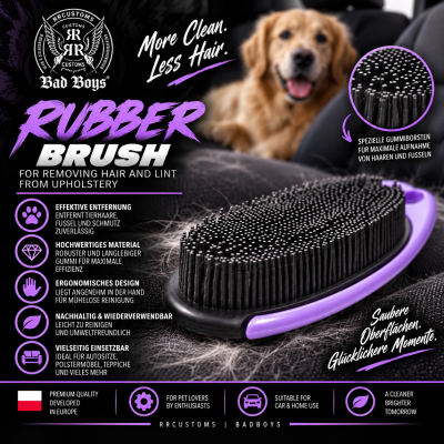 Rubber brush for removing hair and hair from upholstery