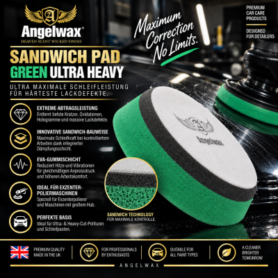 Angelwax Sandwich pad green ultra cutting - Polierpad sehr hart
