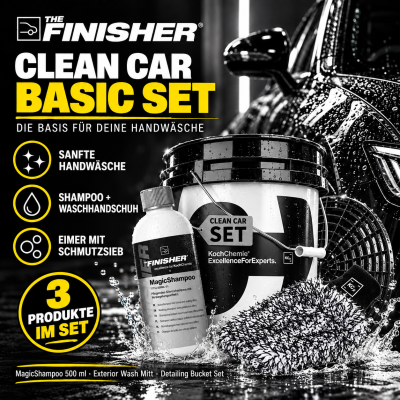 Clean Car Basic Set - THE FINISHER MagicShampoo 500ML| Autoshampoo + Koch Chemie Exterior Wash Mitt + Detailing Bucket Set