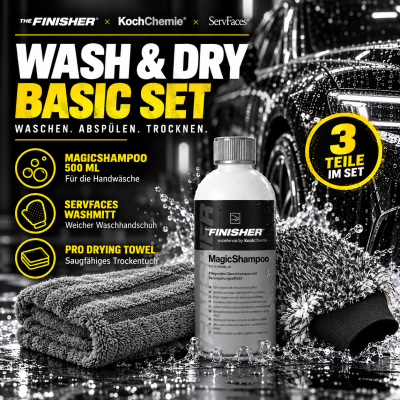 Wash and Dry Basic Set THE FINISHER MagicShampoo 500ML| Autoshampoo + Pro Drying Towel + ServFaces WashMitt