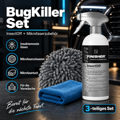 BugKiller-Set THE FINISHER InsectOff 500ML - Mikrofaserschwamm - Mikrofasertuch