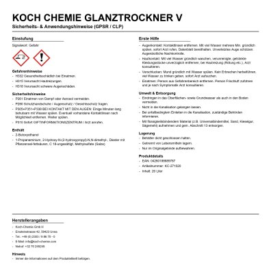 Koch Chemie Glanztrockner V 20 L |  Trocknungshilfs- und Glanzzusatz