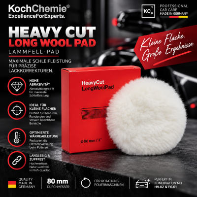 Koch Chemie Heavy Cut Long Wool Pad Ø 80 x 25 mm | Lammfell Polierpad
